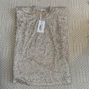Endless Rose Silver Sequin Short Sleeve Top